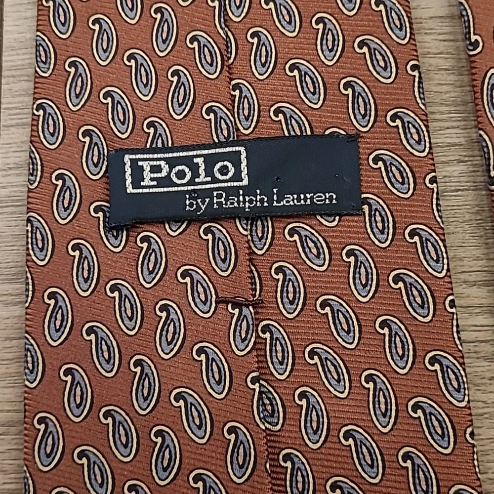 POLO RAPH LAUREN Brown‎ Paisley USA Hand Made Mens Silk Tie VTG